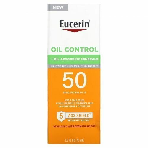 Eucerin, Oil Control, легкий солнцезащитный лосьон для лица, SPF 50, 75 мл