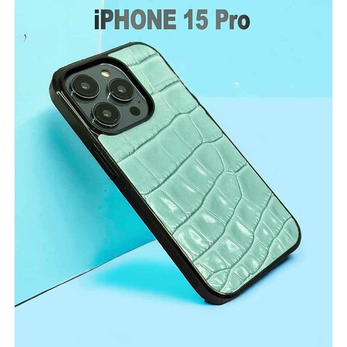 Чехол для IPhone 15 Pro из нежно голубой кожи