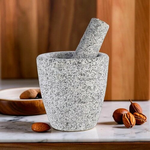 Ступка с пестиком из камня большая 400 мл серая в коробке 2271₽