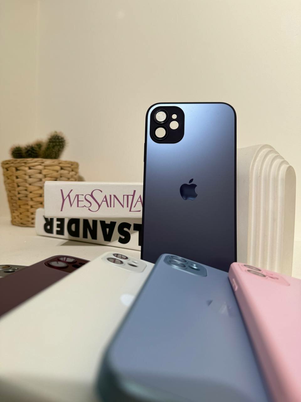 (AG) Чехол матовый IPhone 12 фиолетовый с защитным стеклом на линзах
