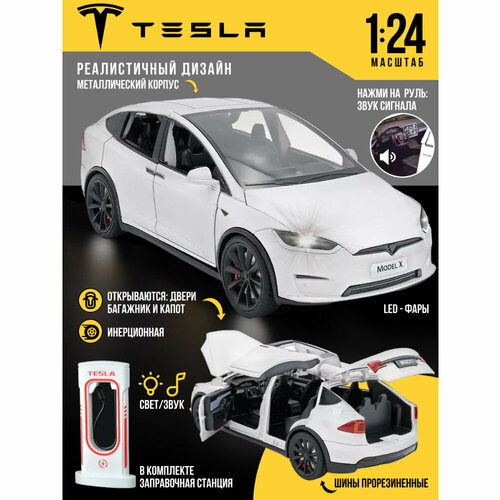 Машинка металлическая инерционная Tesla 18 х 8 х 7 см масштаб 124 открываются все двери капот и багажник звук и свет М92317 2099₽