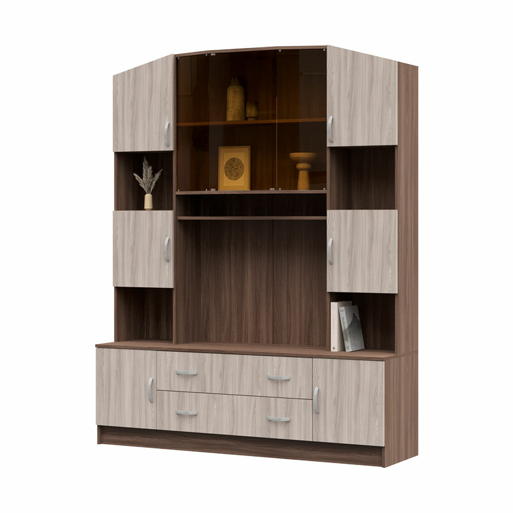 Стенка для гостиной Макарена ТВ 301 центр. секция 160х200.4х44 см ЛДСП цвет- ясень шимо тёмный/ясень шимо светлый