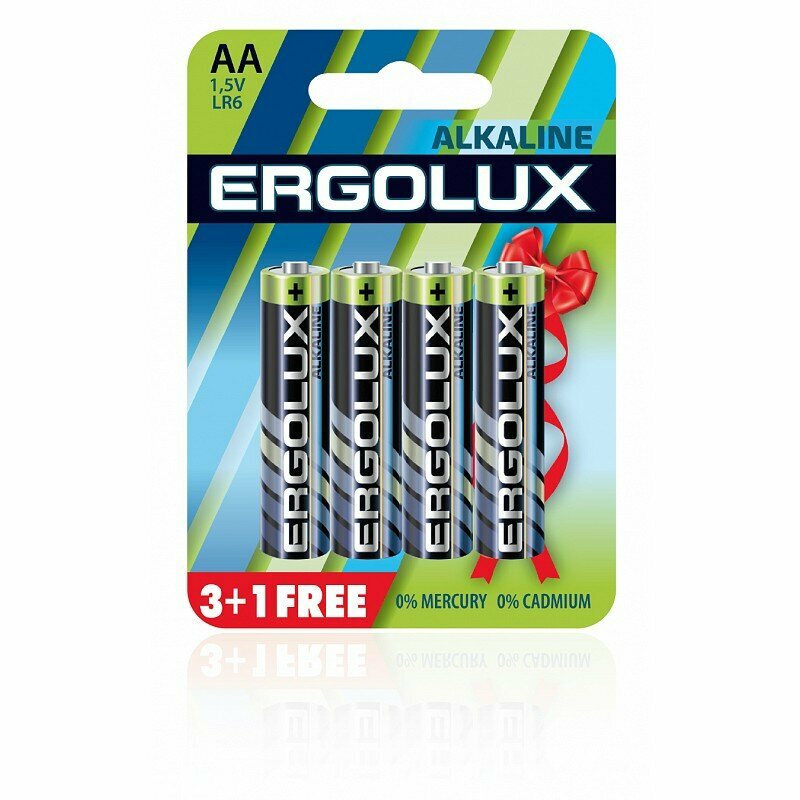 Ergolux Alkaline 3+1 LR6 (LR6 BL3+1, пальчиковая батарейка АА 1.5В) (упак. 4 шт.), цена за 1 упак.