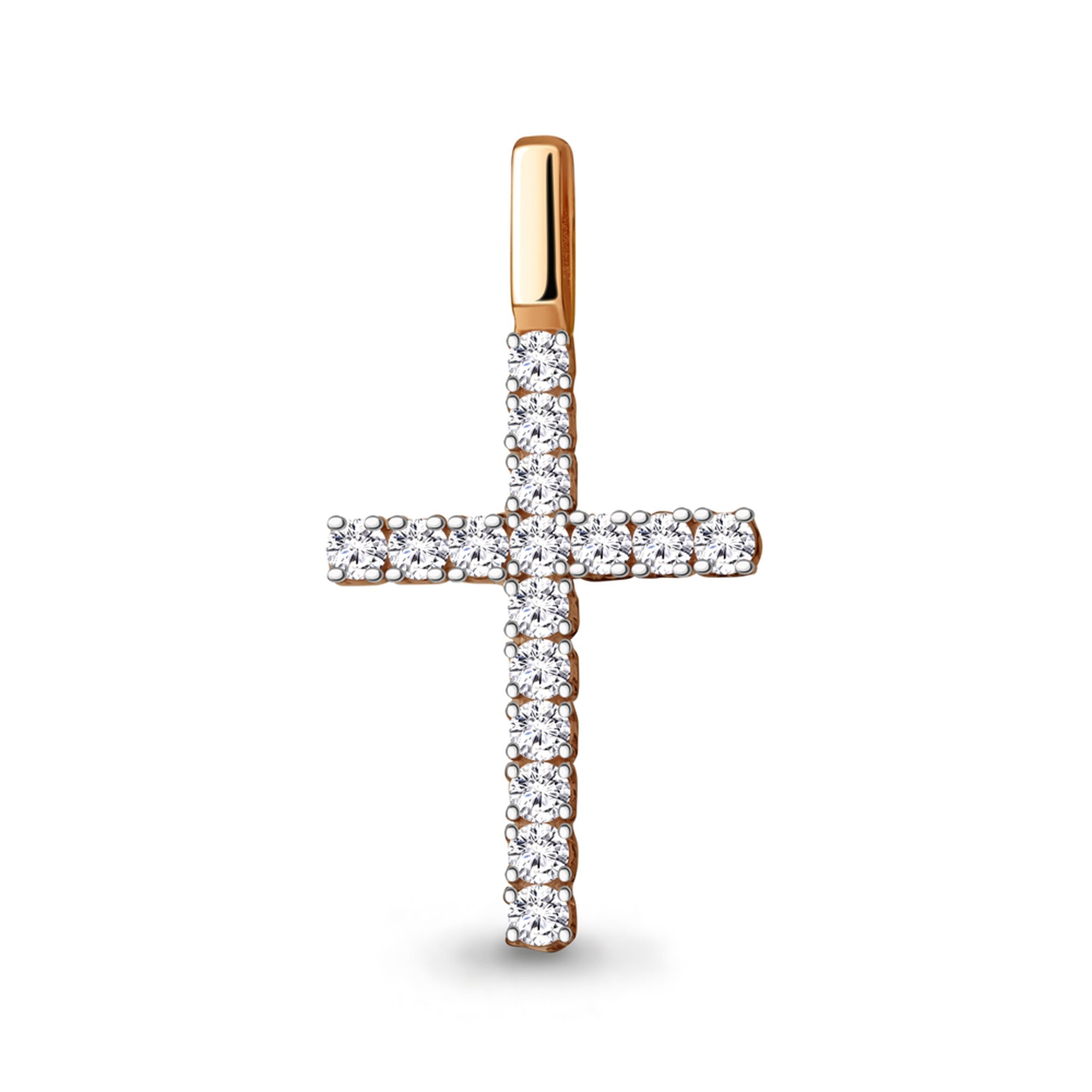 Крестик, красное золото, 585 проба, бриллиант
