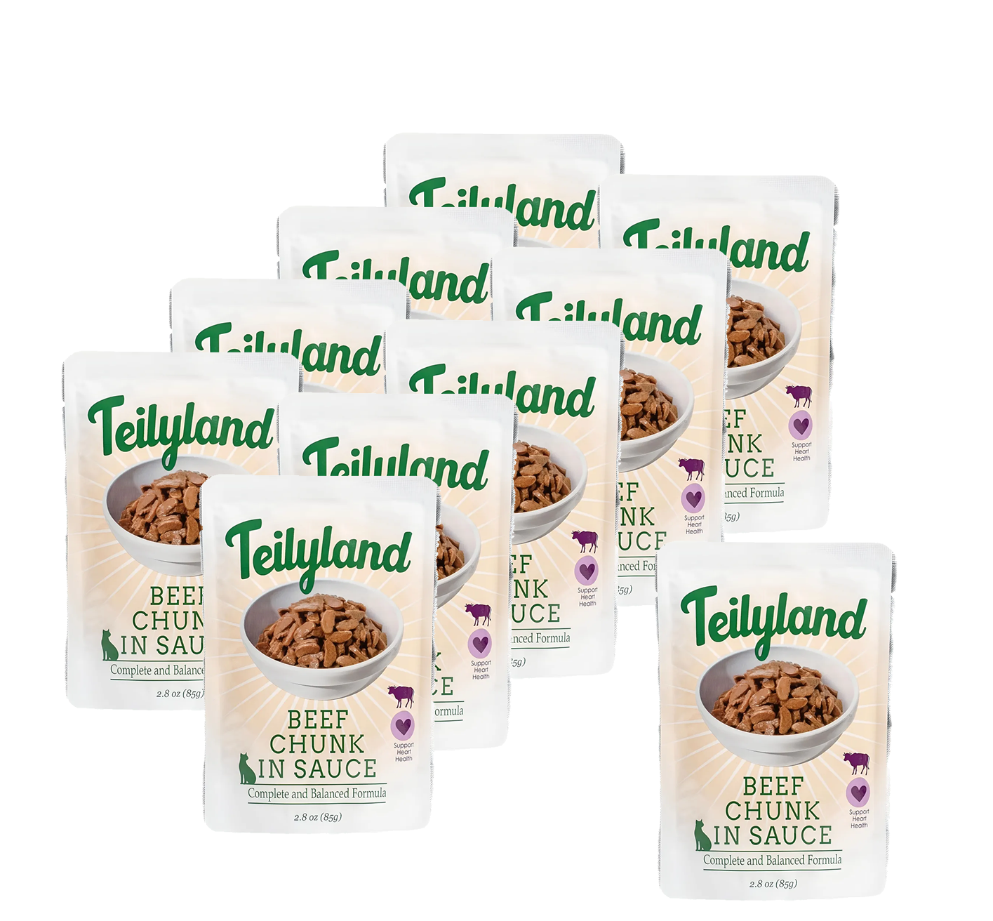 Влажный корм Teilyland Pettric для кошек полнорационный с говядиной в соусе, 85 г x 10 шт.