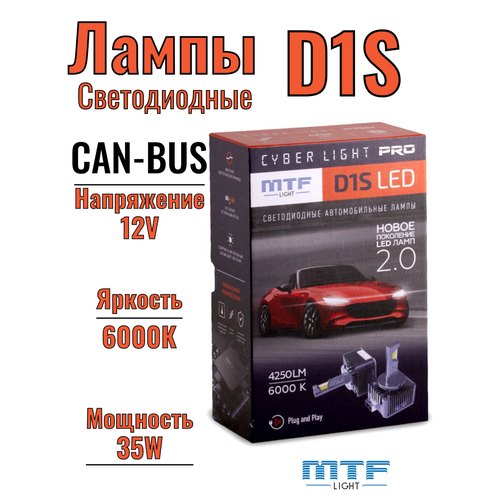 фото Светодиодные лампы mtf light, серия cyber light pro, d1s, 85v, 35w, 4250lm, 6000k, кулер, комплект.