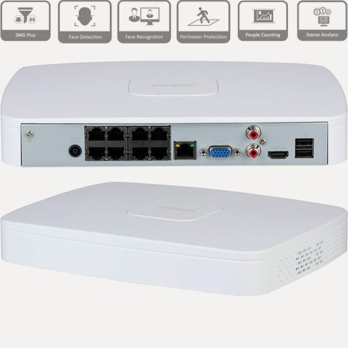 Изображение товара Dahua DH-NVR4108-8P-4KS3 - 8 канальный видеорегистратор IP для видеонаблюдения, NVR регистратор сетевой с PoE, 4K и H.265+
