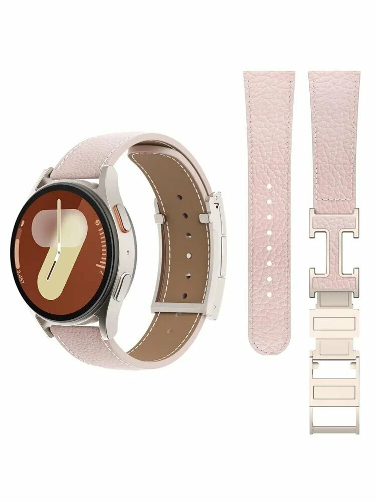 Кожаный ремешок для 20мм Samsung Galaxy Watch 4 5 6 7, с Н-образной магнитной пряжкой, фитнес браслет , повседневный модный спортивный стил, Hermes