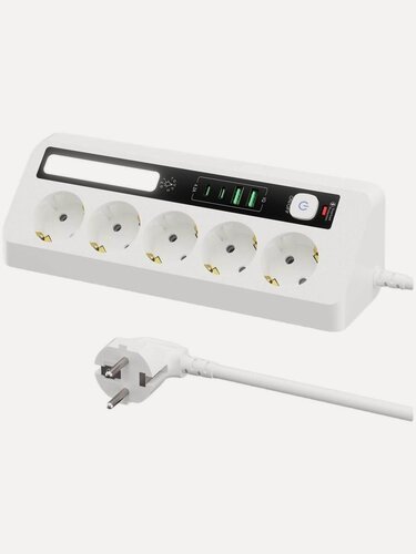 Изображение товара Угловая розетка европейского стандарта с 4 отверстиями 2g + 2c с переключателем управления-квадрат 1.8 м * 31,5-черный