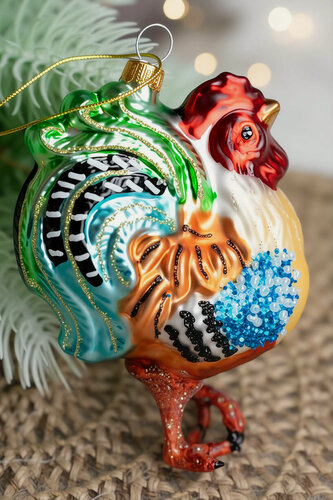 Изображение товара Ёлочная игрушка петушок лаврушка, стекло, 11 см, Winter Deco 4060467-wd