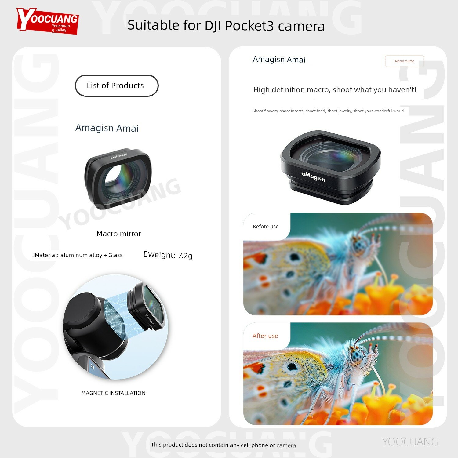 Макроадаптер объектива DJI Osmo Pocket 3 для макрофотографии и детальных снимков