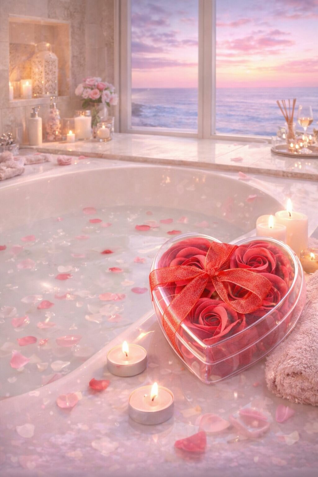 Мыльные розы в коробке сердце, красные, подарочный набор