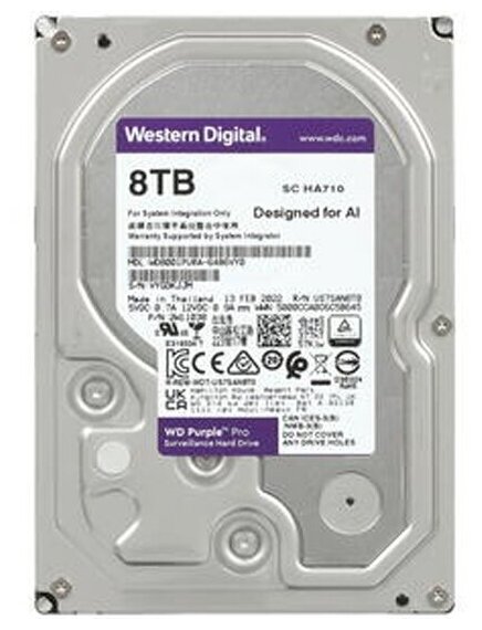 Жесткий диск 3.5" Western Digital WD Purple Pro 8 ТБ, SATA III, 256 Mb, 7200 rpm (WD8001PURA)