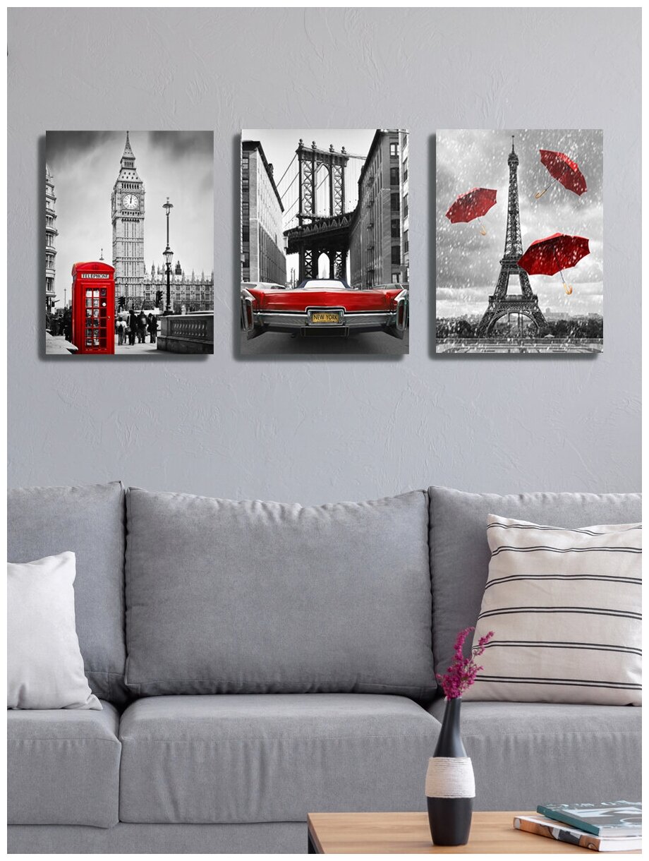 Картины на холсте LOFTime 3 шт города красн 30Х40 К-119-3040