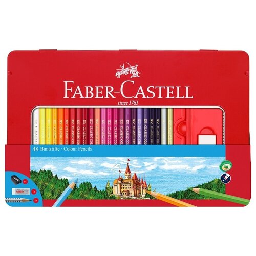 Faber-Castell Карандаши цветные Замок с точилкой, ластиком и двумя чернографитными карандашами 48 цветов (115888), 48 шт.