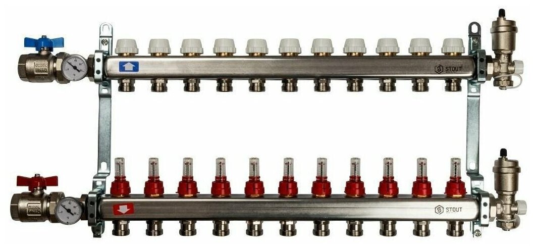 Коллектор из нержавеющей стали в сборе с расходомерами 11 вых. STOUT SMS 0907 000011