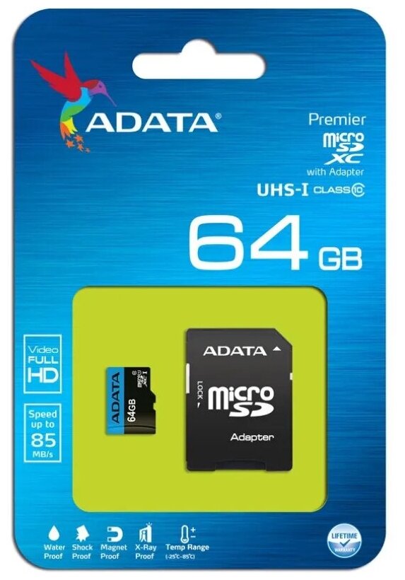 Карта памяти micro sdxc 64gb class10 w/ad ausdx64guicl10-ra1 adata