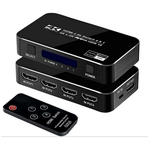 фото Адаптер-переключатель gsmin cb-38 hdmi 2.0 (f) - 4xhdmi (4k, 60гц) (f) + пульт ду (черный)