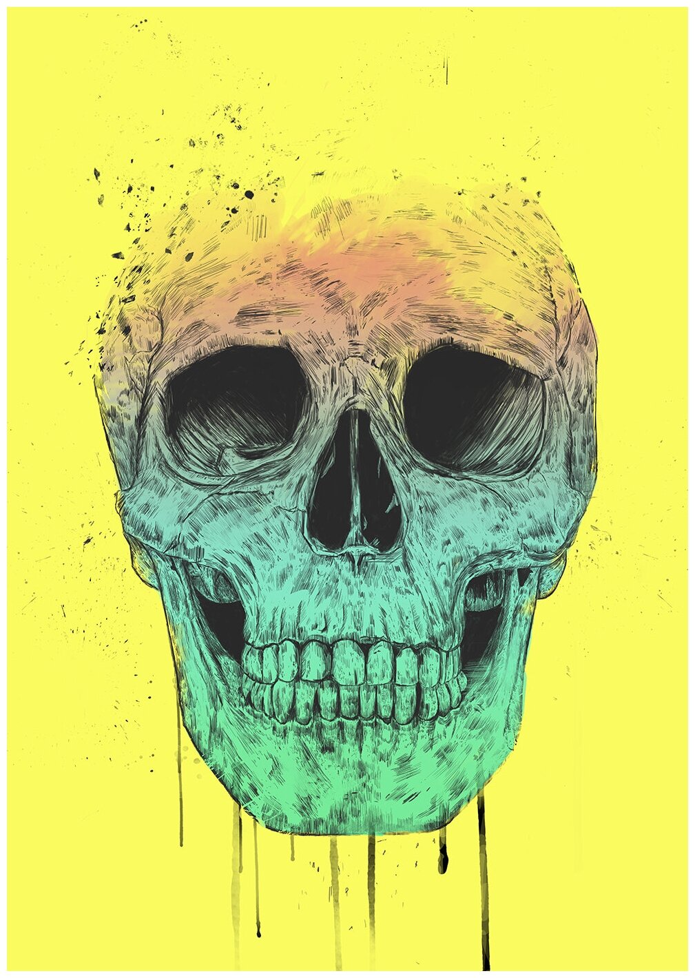 Интерьерный постер на стену в подарок "Pop art skull" размера 40x50 см 400*500 мм в черной раме для декора комнаты, офиса или дома