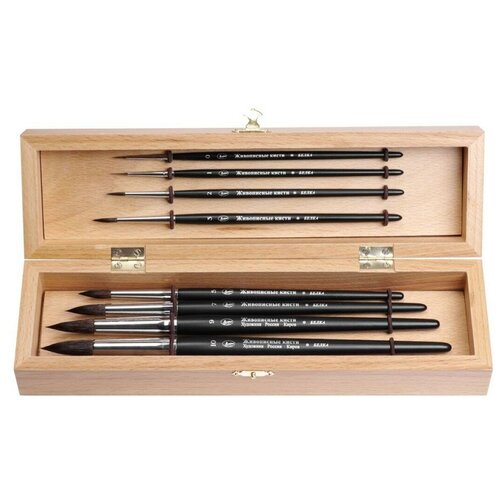 фото Кисть roubloff набор кистей set-9 roubloff, белка, круглые, 8шт., в деревянной шкатулке