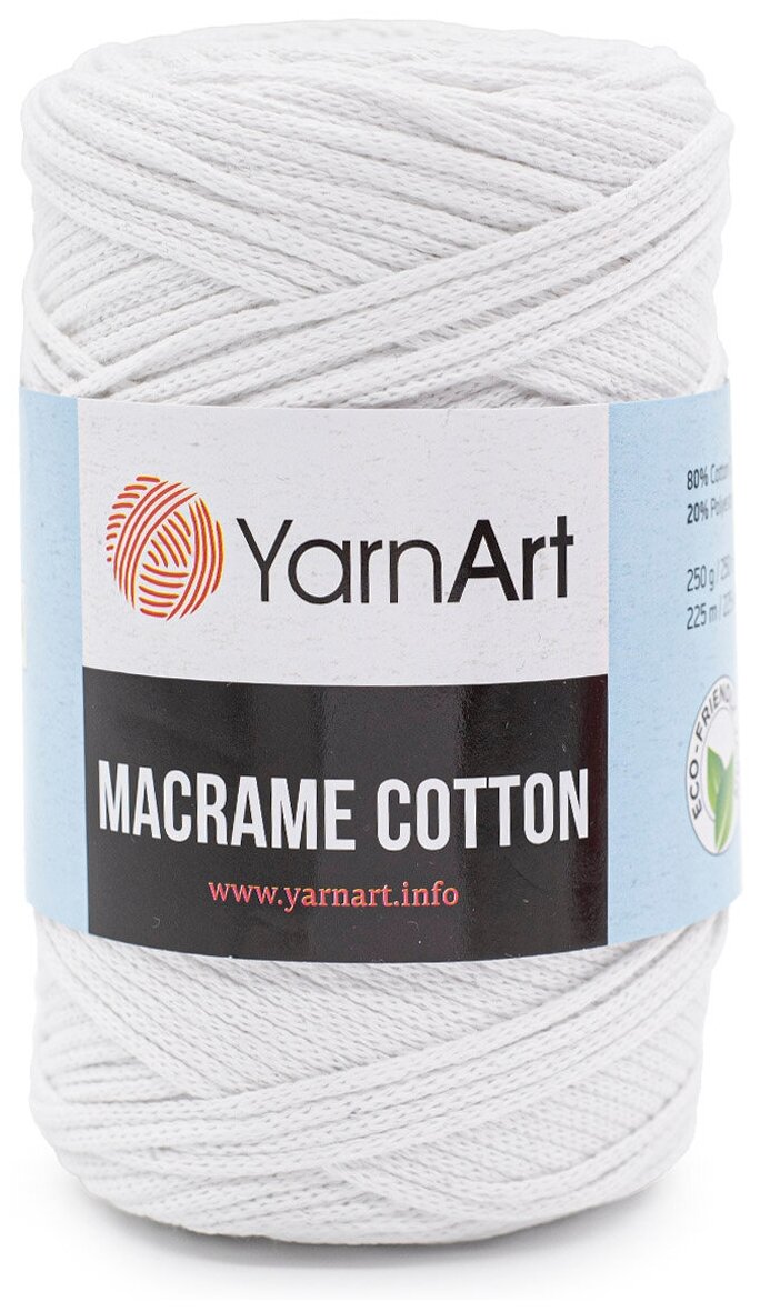 Пряжа "Macrame Cotton" 20% полиэстер,80% хлопок 225м/250гр (751 белый) - фотография № 14