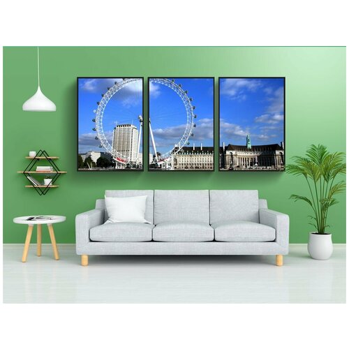 фото Набор модулных постеров для интерьера "лондонский глаз, лондон, город" 60x90 см. в тубусе, без рамки lotsprints