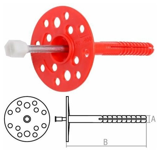 Дюбель для теплоизоляции 10х100 мм с металлическим гвоздем термоголовка STARFIX 100 штук (SMW1-54090-100)