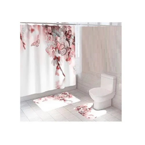 фото Комплект штора и 2 коврика для ванной комнаты "цветы-3" santrade