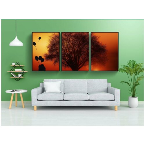 фото Набор модулных постеров для интерьера "дерево, одиночные, заход солнца" 60x90 см. в тубусе, без рамки lotsprints