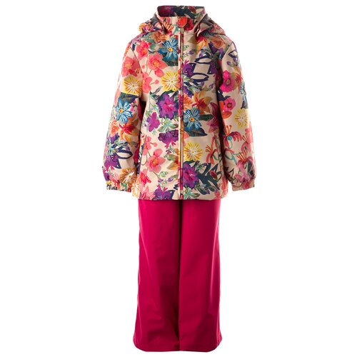 фото Комплект для девочек куртка и полукомбинезон huppa yonne, кремовый с принтом/фуксиа 14140, размер 80