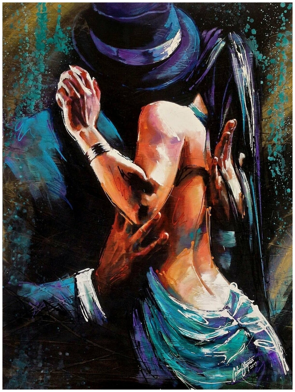 Картина мужчина и женщина обнимаются абстракция