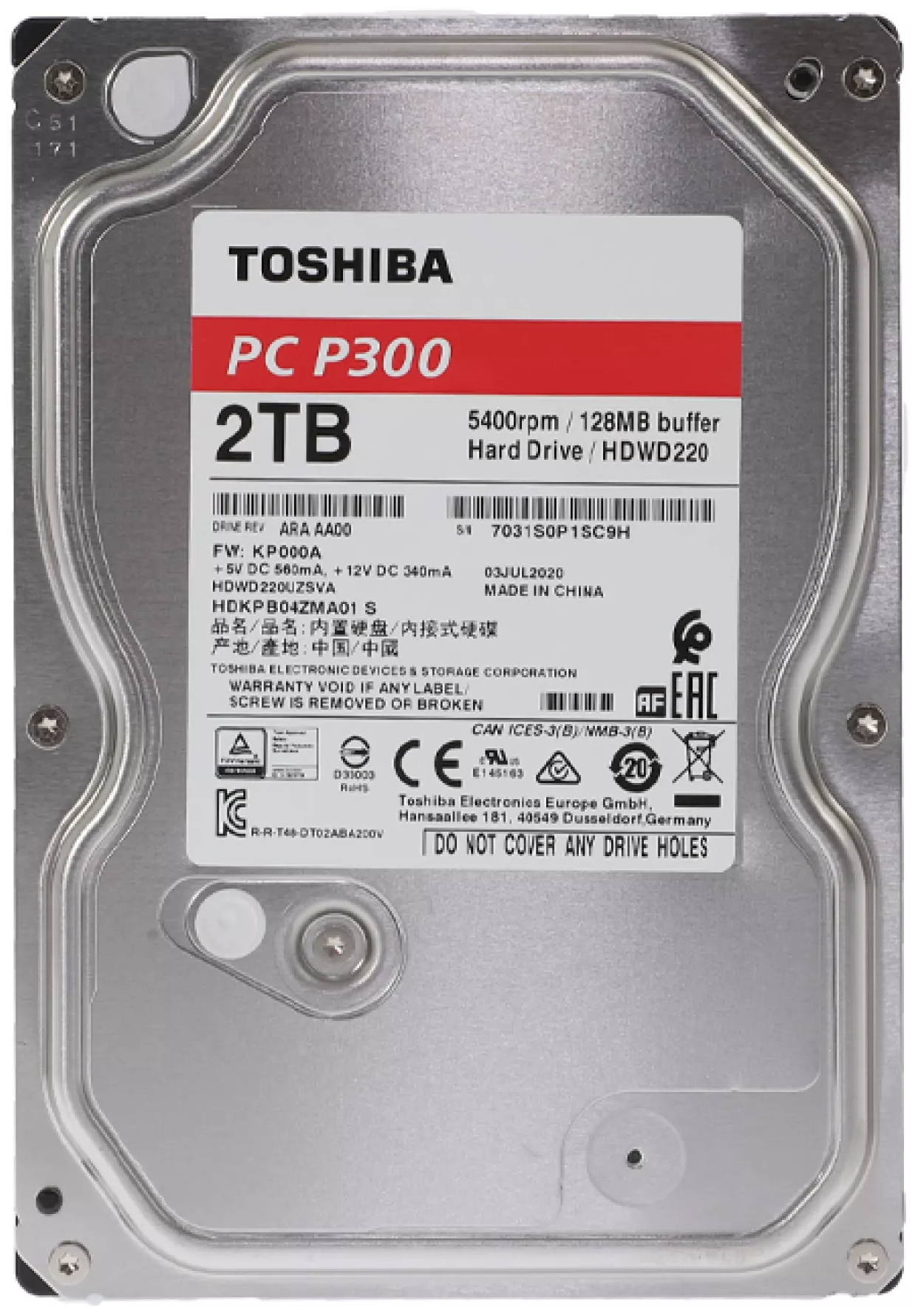 Жесткий диск TOSHIBA P300 , 2ТБ, HDD, SATA III, 3.5" - фото №2