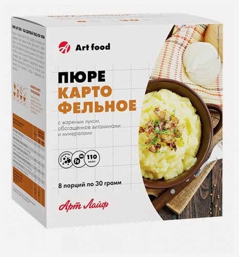 Изображение товара Артлайф Пюре картофельное с жареным луком, 8 саше-пакетов по 30 г - Обогащенное витаминами и минералами Artlife / Арт лайф