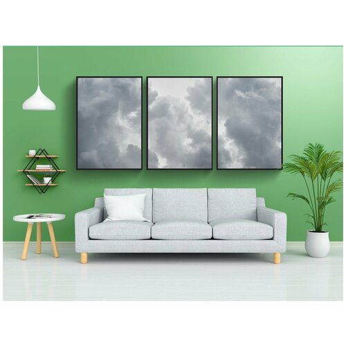 фото Набор модулных постеров для интерьера "облако, дождь, серый" 60x90 см. в тубусе, без рамки lotsprints