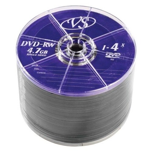 Диски DVD-RW VS 4,7 Gb 4x Bulk (термоусадка без шпиля), комплект 50 шт, VSDVDRWB5001