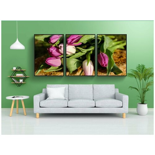 фото Набор модулных постеров для интерьера "тюльпаны, цветок, весенний букет" 60x90 см. в тубусе, без рамки lotsprints
