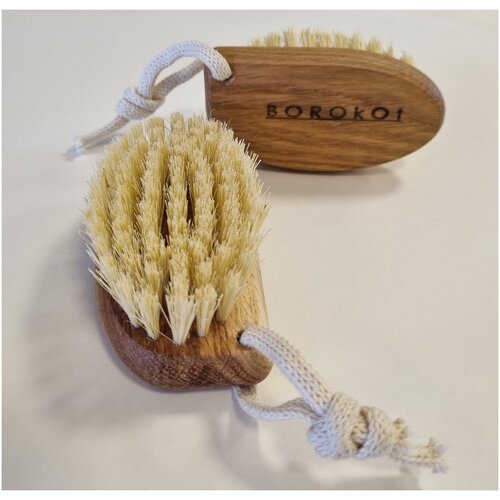 Антицеллюлитная массажная пилинг щетка Borokot для сухого массажа c щетиной кактуса Тампико, высокая жесткость, длина 10 см