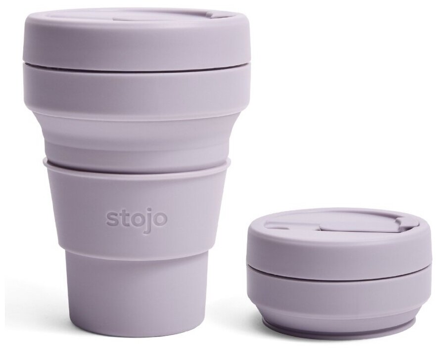 Складной силиконовый стакан с крышкой STOJO 355 мл, цвет лиловый