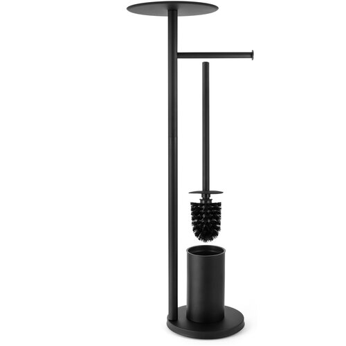 Держатель для туалетной бумаги с ёршиком и полочкой Housekult Skoon, черный