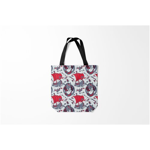 фото Сумка-шоппер / 40х40 см / популярные иллюстрации / пираты корабли и девушка викинг burnettie