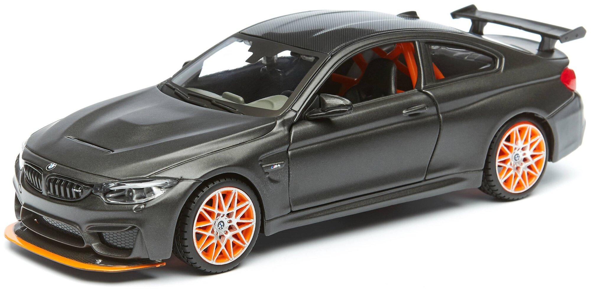 Машинка Maisto 1:24 BMW M4 GTS, черная с оранжевыми дисками - фото №1