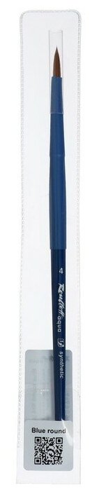 Кисть синтетика №4 круглая Roubloff "Aqua" ручка короткая синяя, покрытие обоймы soft-touch - фото №8