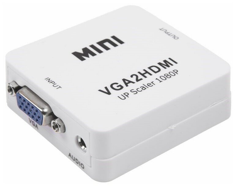 Конвертер VGA + Стерео 3,5 мм на HDMI, пластик, белый REXANT