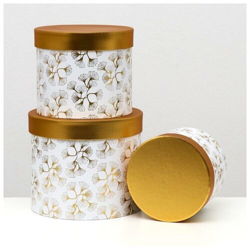 фото Набор круглых коробок 3 в 1 "золотой цветок" l.23x19.5 m.20x17 s.17x14 см 7128401 сима-ленд