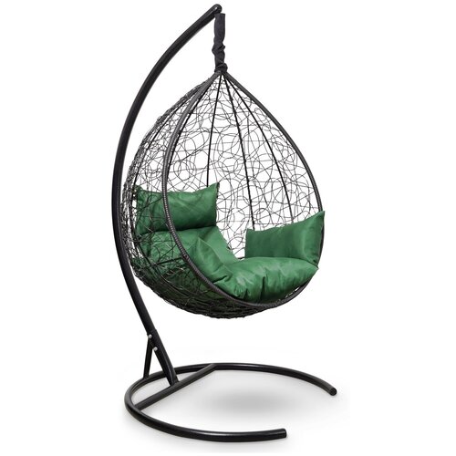 фото Подвесное кресло-кокон laura outdoor sevilla черное + каркас (зеленая подушка)