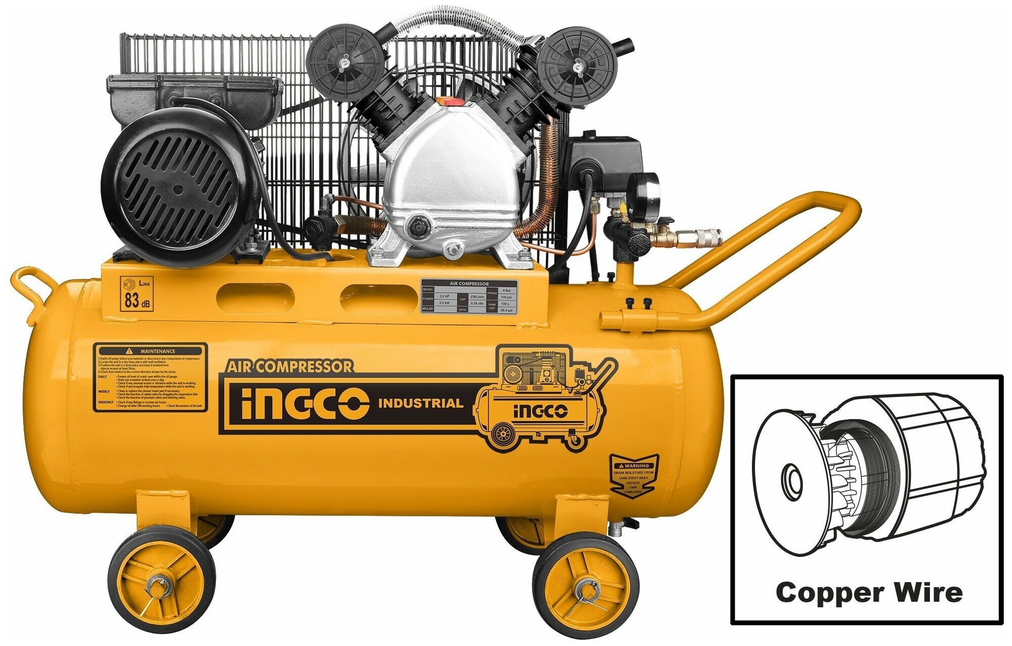 Компрессор воздушный INGCO AC1301008 INDUSTRIAL (Ресивер 100л)