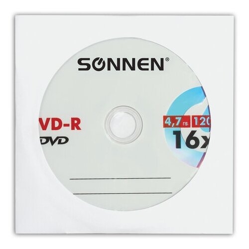 фото Диск dvd-r sonnen, 4,7 gb, 16x, бумажный конверт (1 штука), 512576