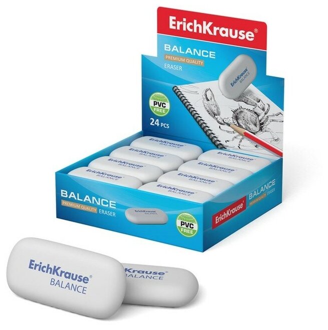 Ластик ErichKrause Balance Mini, 40 х 22 х 12 мм, мягкий, гипоаллергенный./В упаковке шт: 24