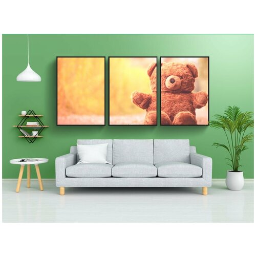 фото Набор модулных постеров для интерьера "плюшевый мишка, плюшевый медведь, милый" 60x90 см. в тубусе, без рамки lotsprints