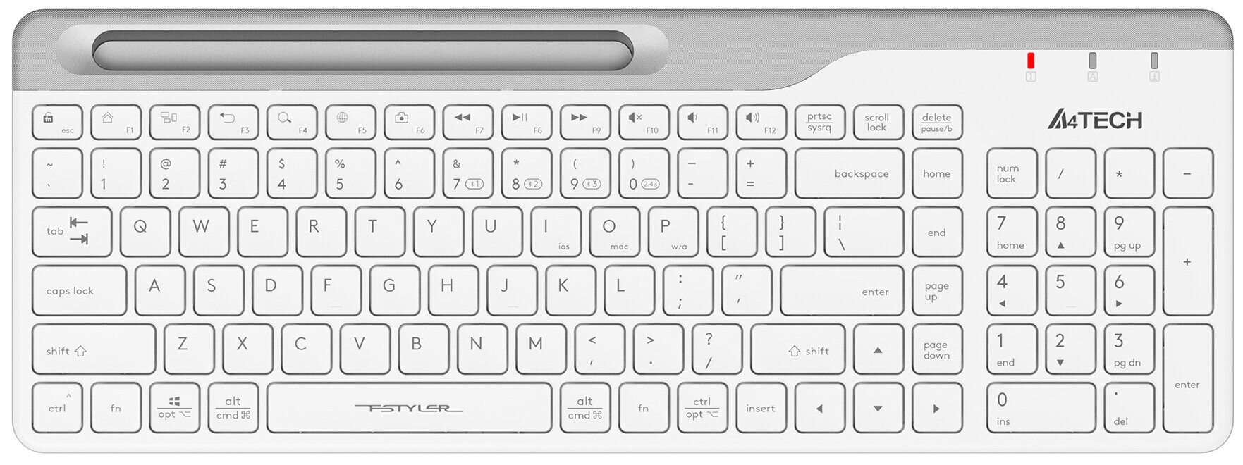 Беспроводная клавиатура A4Tech Fstyler FBK25 white, английская/русская (ANSI)